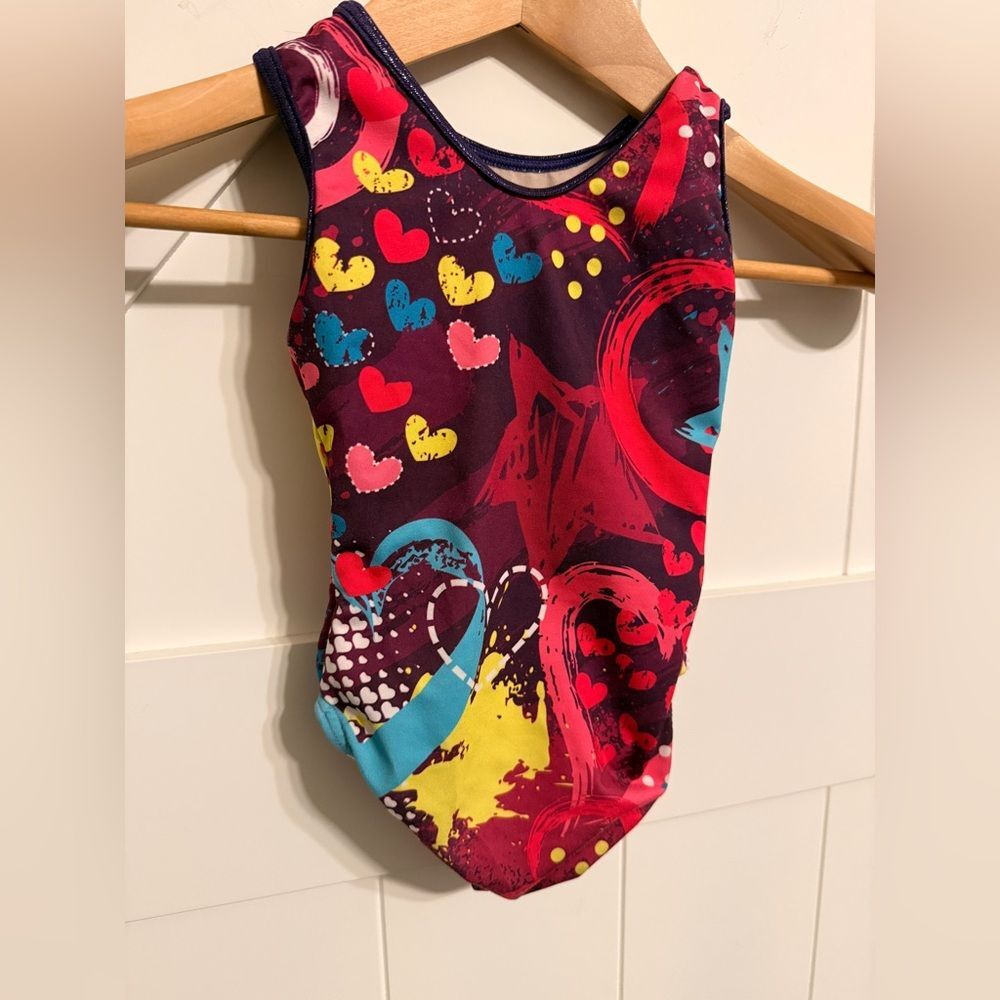 Lil' Fox XS Girls Purple Hearts Leotard gymnastics Dance